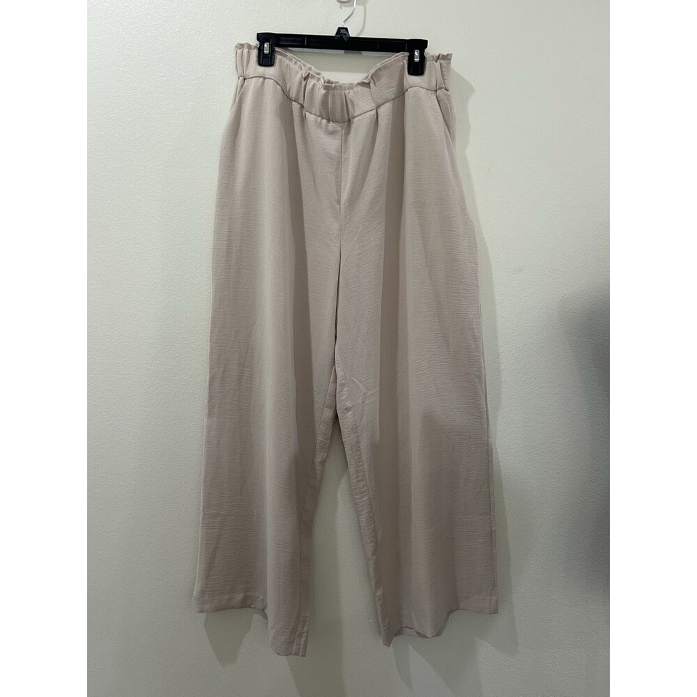 HILARY RADLEY Womens XL Beige Wide Leg Pull  On Dress Pants Elastic Waist Band